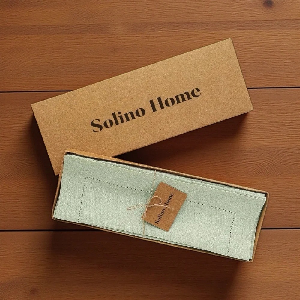 NWT Solino Home Linen Placemats Set of 4 Sage Green Hemstitch Table Mats